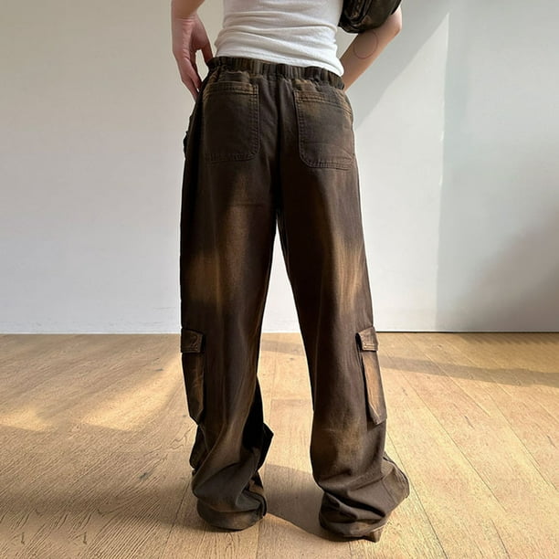 Pantalones holgados tipo cargo para mujer, con cordón, cintura baja, para  trabajo, oficina, casual, sueltos, con bolsillo