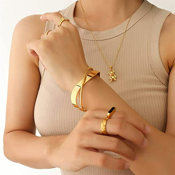 Brazaletes de oro para mujer Brazaletes de oro Brazalete de Conjunto de joyas de cuentas Abier Sencillez en línea