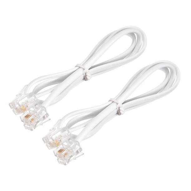 Cable corto para teléfono, paquete de 2 cables RJ11 6P4C macho a macho de  12 pulgadas, cable de extensión de línea fija para teléfono fijo, módem