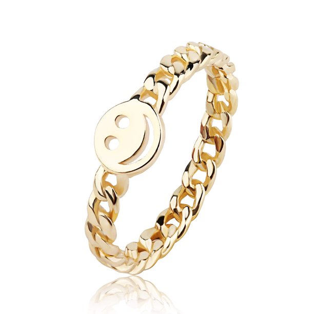 Juego de anillos con cara sonriente de buena suerte, anillo apilable con  cara sonriente, dije para dama, novia, boda, cumpleaños, aniversario,  dorado