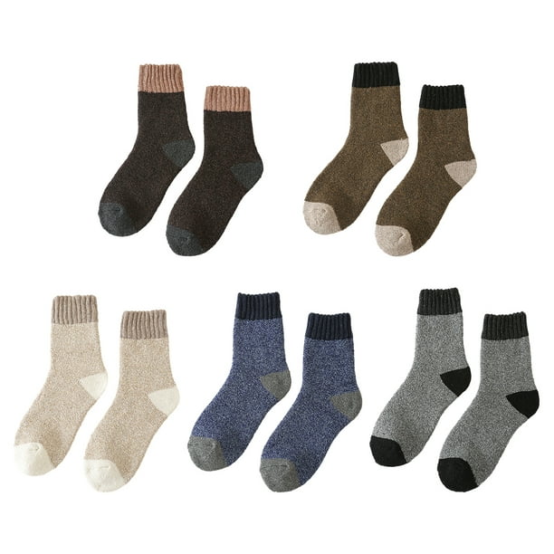 Diravo 5 pares de calcetines de lana cálida para hombre, calcetines gruesos  de invierno con rayas térmicas, 5 pares-estilo B