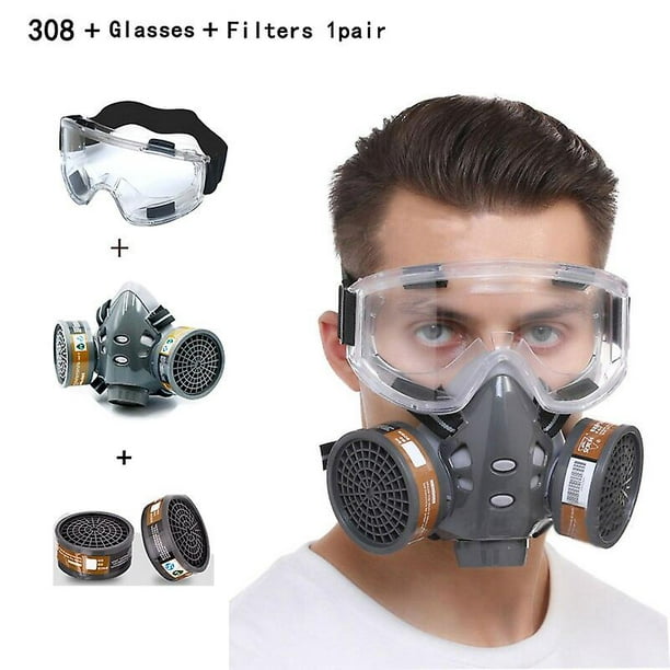 Máscara de gas de cara completa con gafas de seguridad, pintura en aerosol,  química, plaguicida, decoración, filtro, respirador Afortunado Sencillez