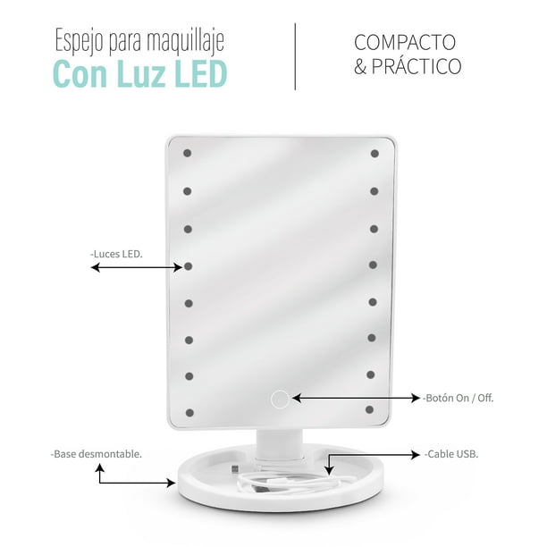 Espejo Para Maquillaje Andromeda Inc Color Rosa Luz Led Redondo 3 Niveles  Recargable