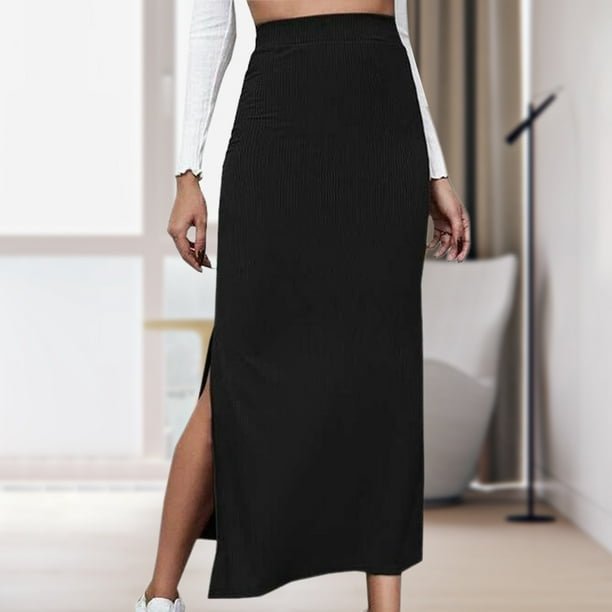 Faldas largas Falda larga casual para damas Una línea Asimétrica Color  sólido Estilo sexy Traje diario Kuymtek Negro T XXL para Mujer