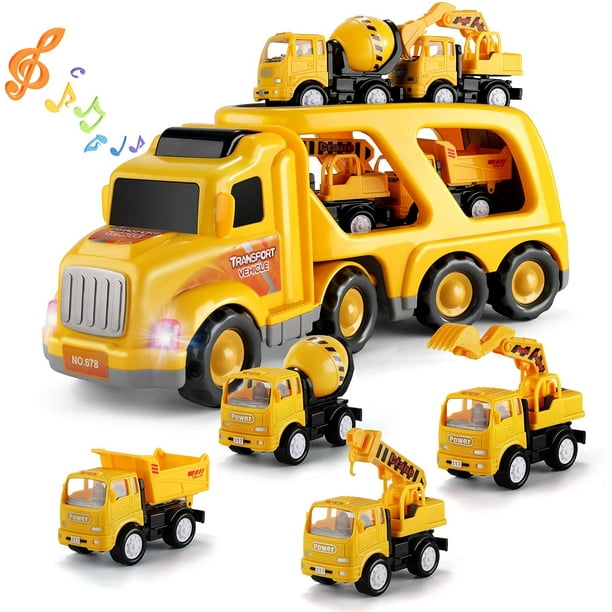 Camión de construcción Juguetes para niños pequeños: Juguetes para niños de  2, 3, 4 años, 5 en 1, juguetes portadores para niños de 2 a 3 años, 2 a 4