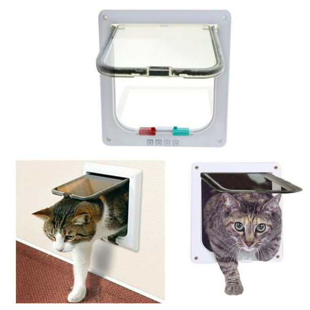 Puerta para gatos Puerta para gatos con cerradura de 4 vías para puertas  interiores y exteriore Carevas Puerta del gato