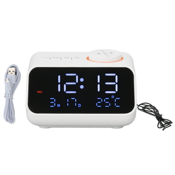 Despertador Radio LED Reloj despertador digital con radio FM Música  Temperatura Humedad Pantalla para el hogar Dormitorio Escritorio Oficina  Blanco