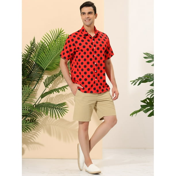 Lars Amadeus Camisa de lunares de verano para hombre, camisas hawaianas con  patrón de manga corta y botones rojo XL Lars Amadeus Camisas