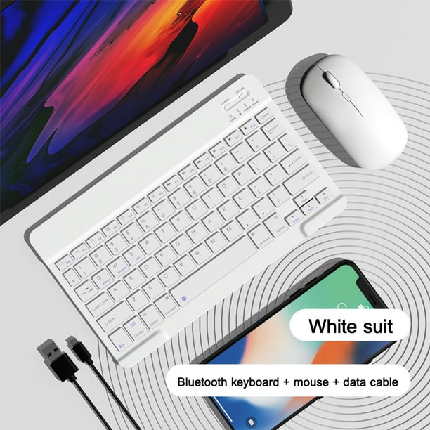 Teclado y ratón Bluetooth Mini teclado y ratón inalámbricos Bt portátiles  para Android Windows Pc Tablet-Blanco