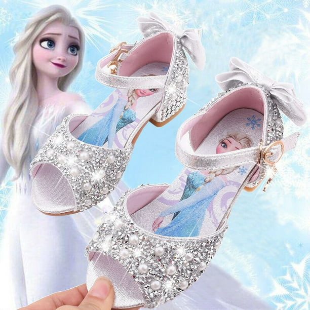 Nuevas sandalias de Disney para niñas, zapatos de princesa elsa de tacón  alto a la moda para niños, zapatos de cristal congelados, zapatos de
