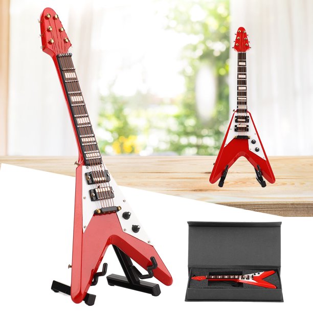 Juego de 4 juegos de guitarra modelo casa de muñecas Decoración de  habitación Micro Paisaje Decoración Guitarra de Madera Adorno Mini Guitarra  de