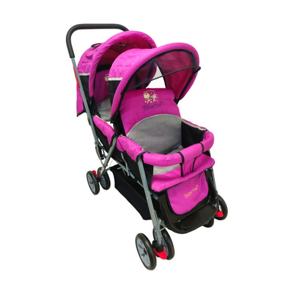 carriola doble the baby shop para bebe y niño gemelar y moderna rosa