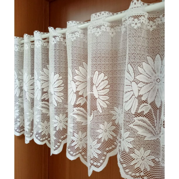  FADFAY Cortina transparente de encaje blanco con cenefas, cortinas  ajustables con lazo, 1 panel de cortinas de tul desgastado para ventana, 78  x 78 pulgadas : Hogar y Cocina