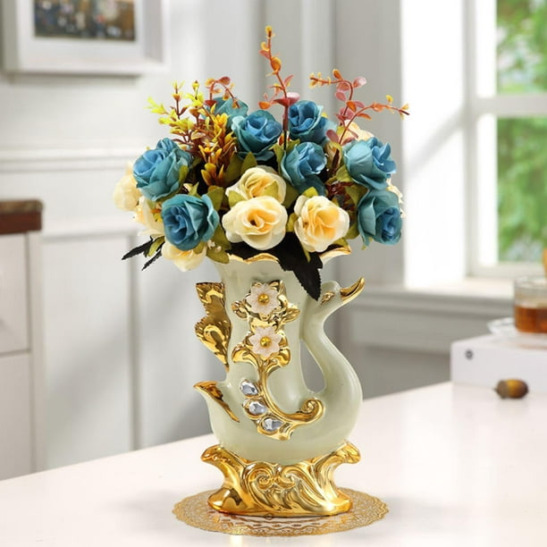 Jarrón de cerámica grande clásico europeo, jarrones dorados modernos de  lujo, decoración de sala de estar