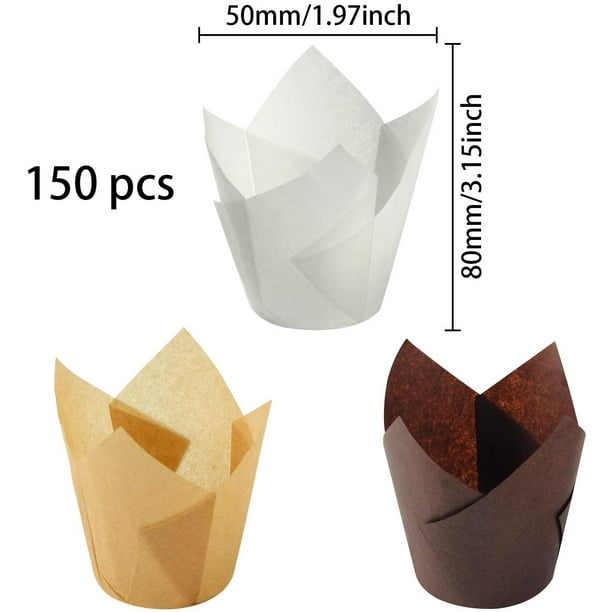JM 150 moldes de papel para hornear para magdalenas, con forma de tulipán,  para magdalenas y magdalenas, 5 cm (A) JM