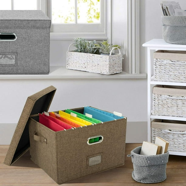 Huolewa Cajas organizadoras de archivos mejoradas con tapas, caja de  almacenamiento y archivo colgante de lino con tobogán de plástico para