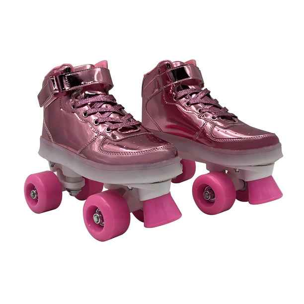 Patines 4 ruedas para niños y niñas, fabricado con vinipiel, luces y  llantas de PVC rosa 22.5 Fuxion Sports GB-MDS-190