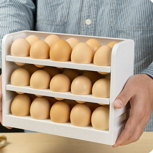Nevera de cocina Contenedor de huevos Organizador de huevos con tapa de 3  capas de limpiar Material duradero Ahorro de espacio liviano Botón perfecl  Titular de huevo