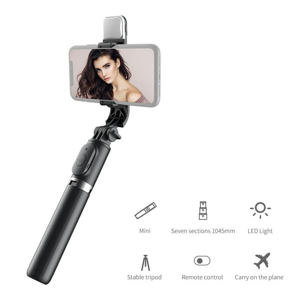 Trípode estable para selfie stick con luz de relleno, palo selfie  extensible de 44 pulgadas con control remoto inalámbrico y soporte de  trípode