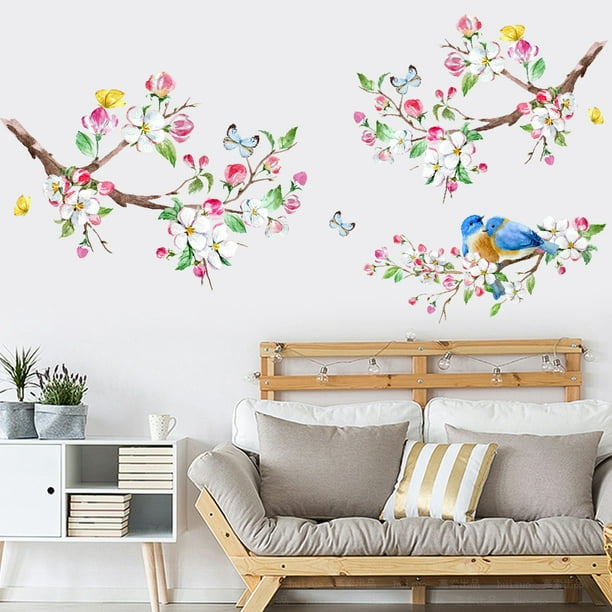 Un conjunto de pegatinas de pared hojas de árbol pegatinas decorativas de  pájaros rojos, pegatina de pared para dormitorio, sala de estar, oficina,  cocina TUNC Sencillez