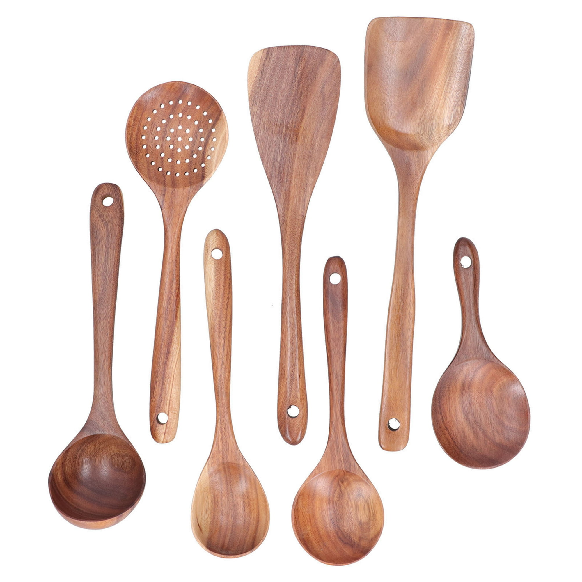 Utensilios de cocina de madera exquisitos, cucharas de madera, sartenes  antiadhe