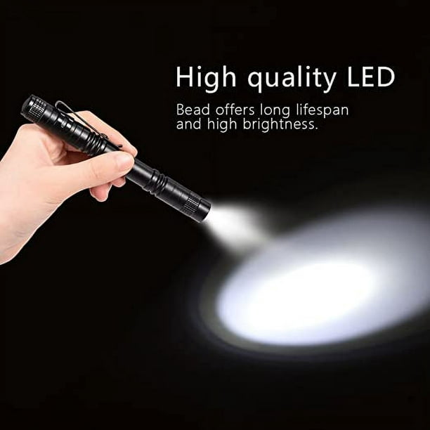 JM Linterna LED con clip (longitud 13 cm) Linterna médica Mini portátil  Aleación de aluminio Negro Bolsa para bolígrafo a presión Linterna de alto  brillo con batería JM