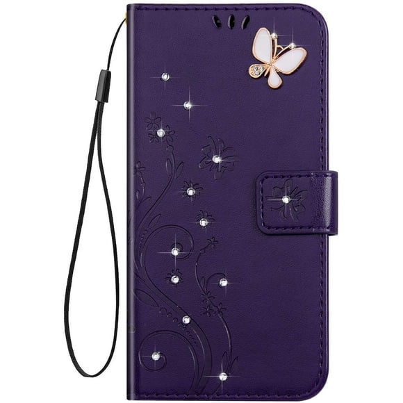 compatible con samsung s8 plus case bling butterfly rhinestone diamond embossed floral pu leather wa mfzfukr cdwj5088