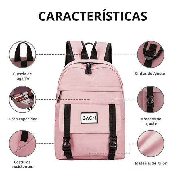 Mochilas Set 4 Pzs Escolar Bolsas Lapicera Rosa