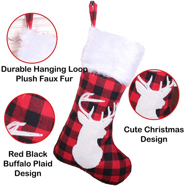  JUMBEAR Juego de 2 calcetines amarillos a cuadros de búfalo,  calcetines colgantes de Navidad de 18 pulgadas para decoraciones familiares  de fiestas de Navidad : Hogar y Cocina