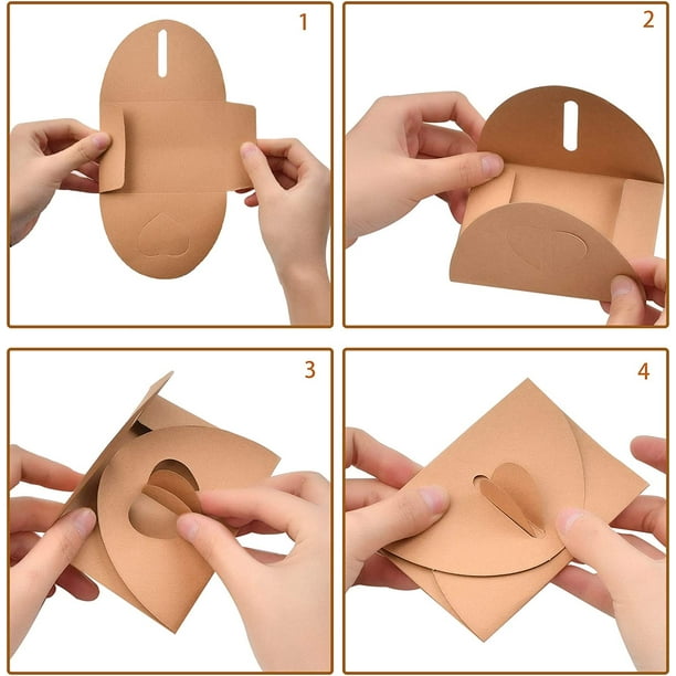 50 sobres de papel kraft de 7,5 x 10,5 cm, mini sobres de papel kraft con  cierre de corazón para tar TUNC Sencillez