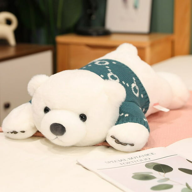  Almohada de peluche de oso Polar Kawaii para niños, juguete suave de Anime, oso blanco tumbado con ropaVerde58cm Fivean unisex