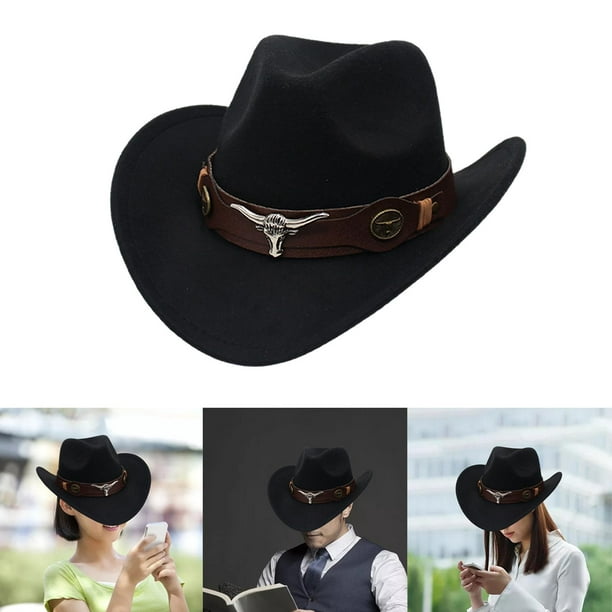 Sombrero de vaquero occidental informal, accesorios de ala grande, disfraz  de Cosplay, sombrilla , sombrero de protección para hombres, Blanco  Baoblaze Sombrero de vaquero occidental