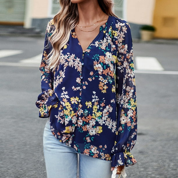 Camisa Blusas con estampado floral Tops Elegante traje de