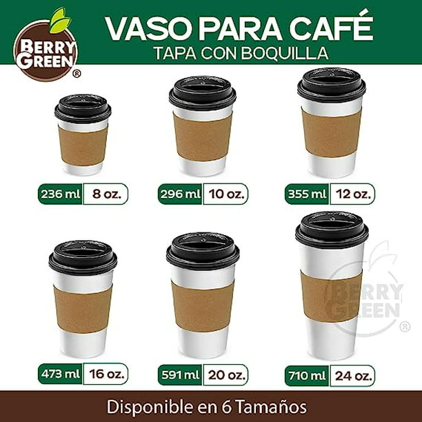 Berry Green 50 Vasos para Cafe de 24 oz (710 ml) Desechables con Tapa y  Manga Protectora, Perfecta P Best Trading VCAF24
