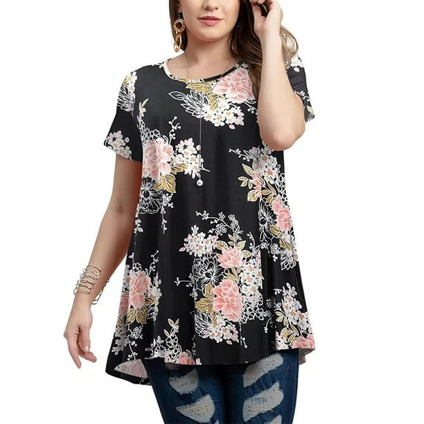 Mujeres Tallas grandes Túnica Tops Estampado floral Mangas cortas Vintage  acampanado Casual Blusa MABOTO Camiseta de manga corta