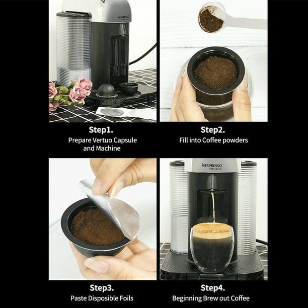  MG Coffee Cápsulas de café reutilizables Vertuo recargables con  papel de aluminio espresso para máquinas de café Nespresso Vertuo GCA1 y  De'Longhi ENV135S : Hogar y Cocina