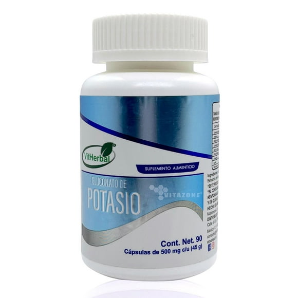 gluconato de potasio 90 cápsulas de 500 mg vitherbal vitherbal vitherbalgluconatopotasio