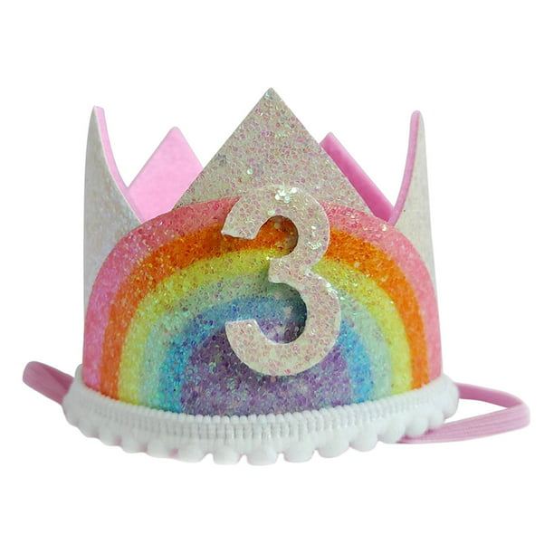 Lindo cumpleaños corona diadema decoración accesorios para el cabello  cumpleaños sombrero cumpleaños gorras niña niño arco iris cumpleaños 3 años