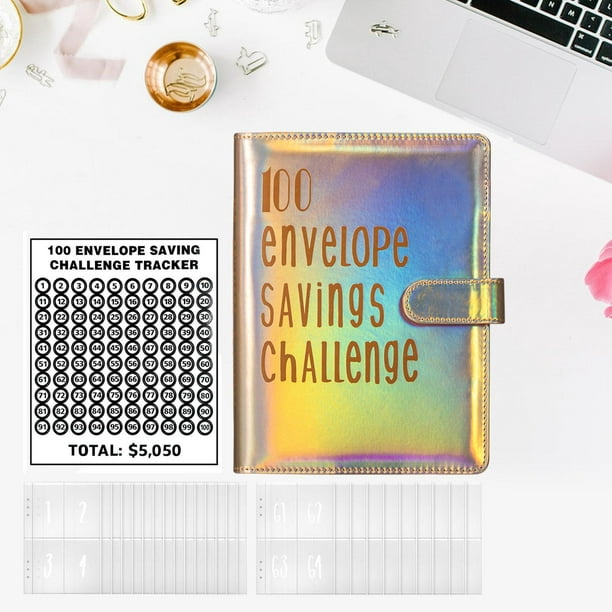 Carpeta de desafío de sobres 100 | Una forma divertida de ahorrar $5,050,  carpeta de presupuesto, libro de desafíos de ahorro con sobres (negro)