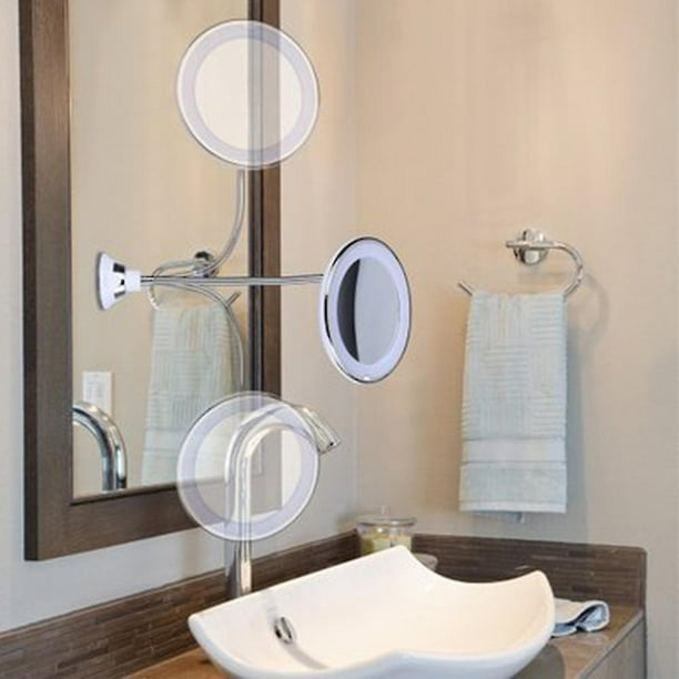 Beautural Espejo de maquillaje con aumento de 10 veces con luces LED,  espejo de maquillaje con aumento iluminado para el hogar, mesa, baño,  ducha