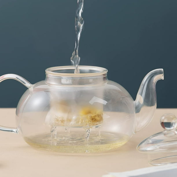 Tetera pequeña, tetera con infusor, hervidor de té de vidrio apto para  estufa, set de té de hojas florecientes y sueltas, regalo para mujeres,  22.0 fl