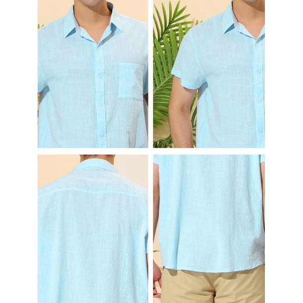 Camisas, Camisa lino color Azul Medio