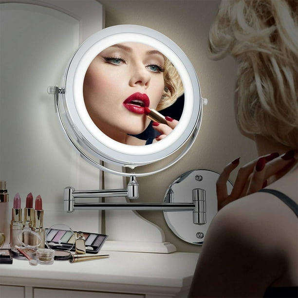 Espejo Doble Aumento 360° Luz Led Maquillaje Carga Usb