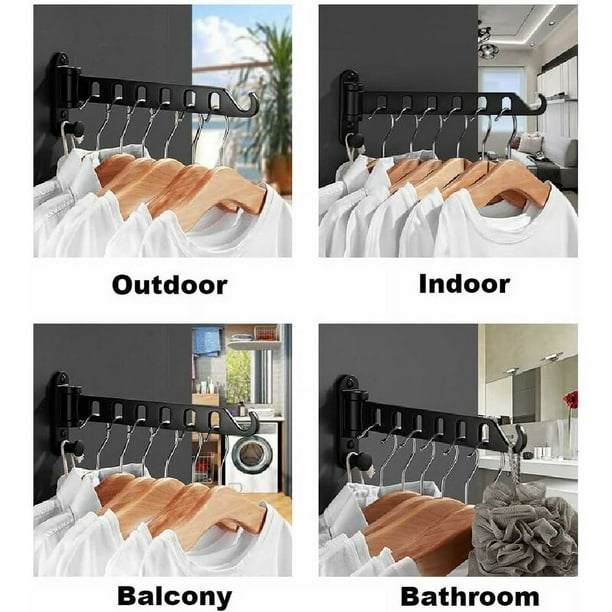 Tendedero plegable para colgar en la pared, plegable, para balcón, baño,  tendedero plegable (color: negro)