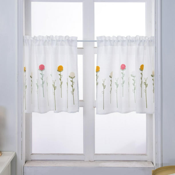 2 cortinas cortas, cortinas , ventana pequeña, gasa , cortinas de ,  bolsillo para barra BLESIY Ventana de cortina de café transparente