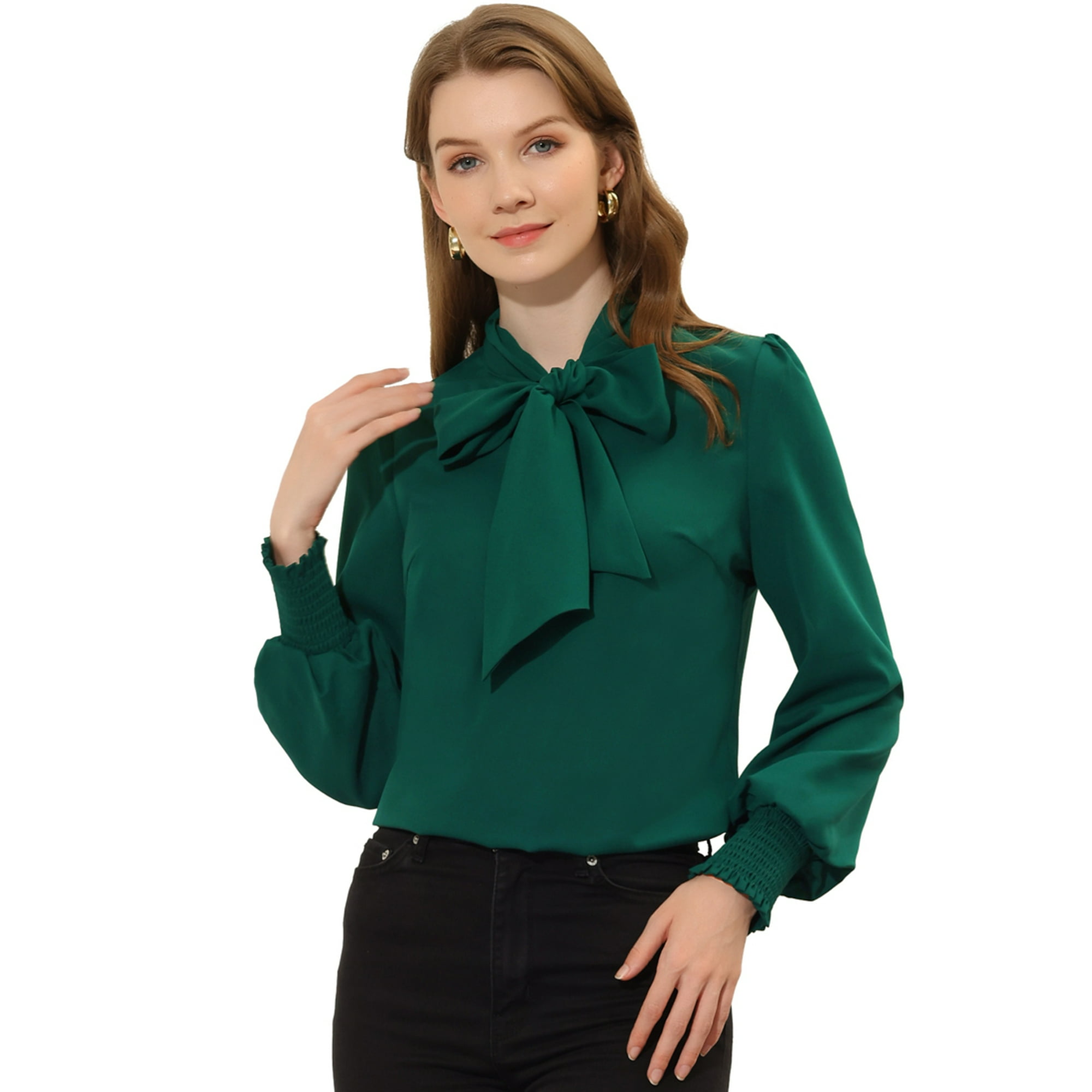 Camisas de oficina para mujer, camisa elegante con cuello de lazo en  contraste, blusas de trabajo de Unique Bargains Camisa