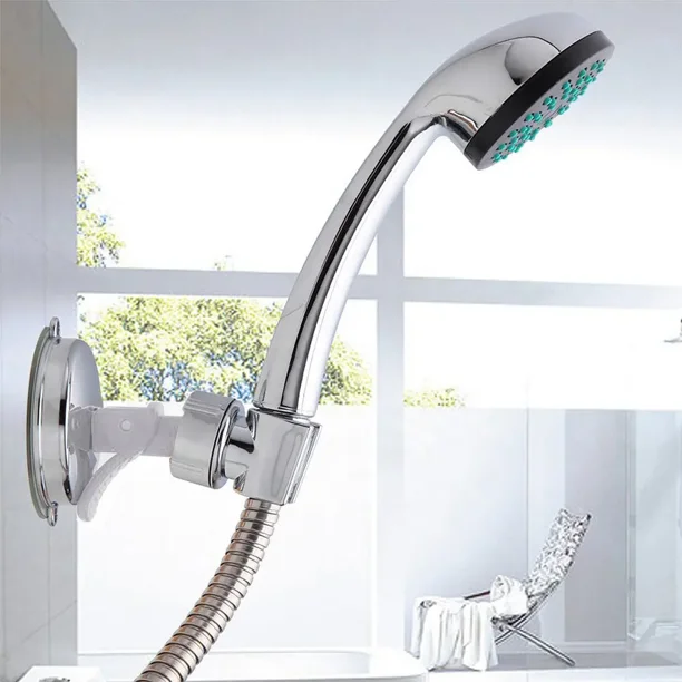 Soporte de mano para ducha, ventosa ajustable, soporte para cabezal de ducha,  soporte de montaje Universal de plástico (1, llave plateada)