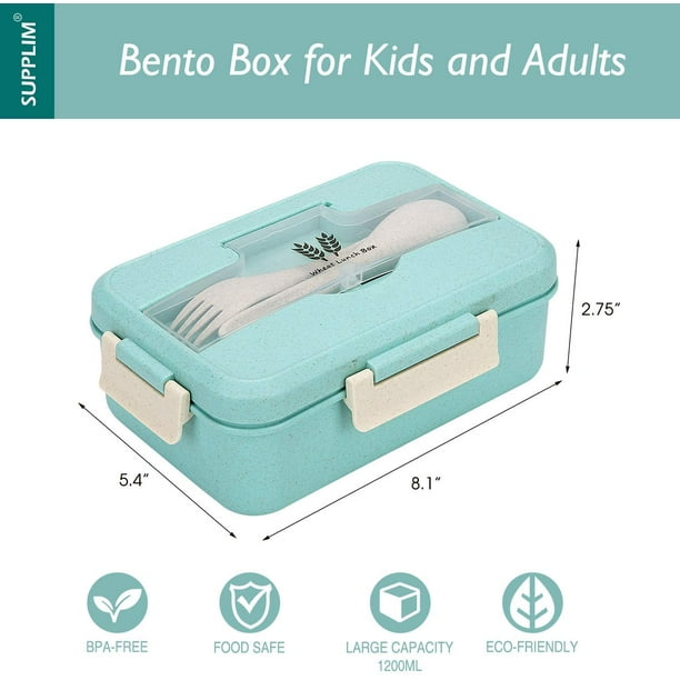 Lonchera Bento para niños, lonchera aislada de 44.0 fl oz con 4  compartimentos, lonchera para adultos, a prueba de fugas, recipientes con  utensilios