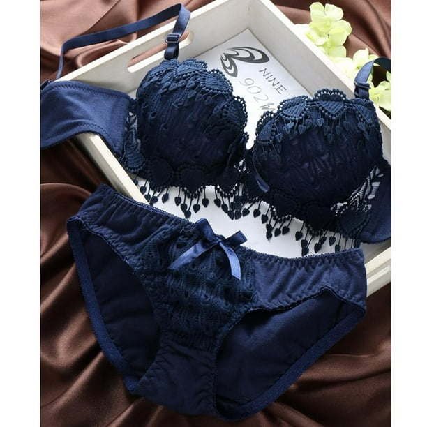 Conjunto de de para Mujer, Lencería Acolchada, de Ropa Interior Azul -  BLESIY Sujetador floral de encaje para mujer