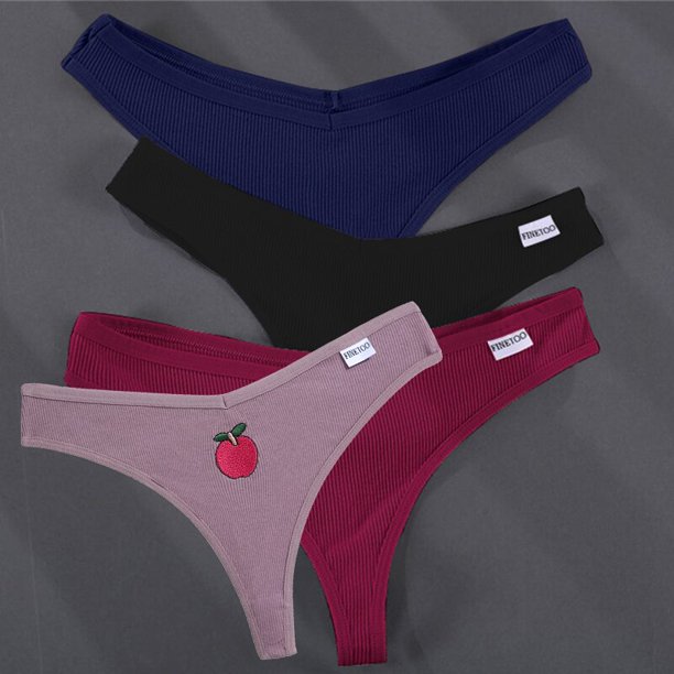 3 uds./4 Uds. Tangas con bordado de frutas para mujer, bragas sexis de  algodón de cintura baja, Tanga con espalda en T para mujer, lencería íntima  de M-XL para chicas Tan Jianjun